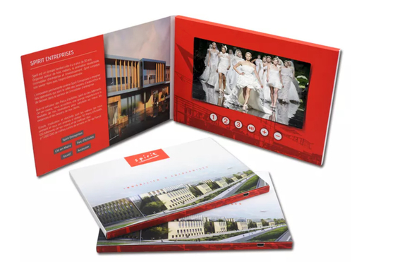Kit de folleto de video personalizado de 7 pulgadas, tarjeta de invitación de boda con video LCD