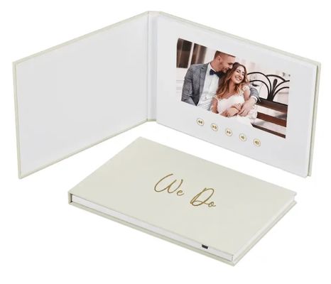 Our Wedding Video Book with Sound, 7 Inch Open-to-Play Keepsake, 4GB Memory, Simple Offline Playback, No Wi-Fi or App Required, Golden Linen Cover